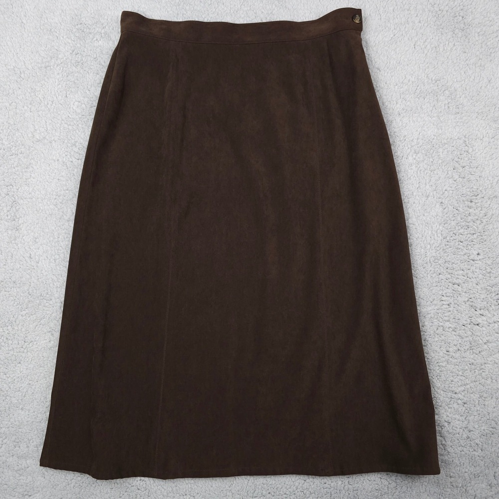 Vintage Talbots Skirt Womens 10 Brown Midi Side Zip Modest Retro Stretch Career